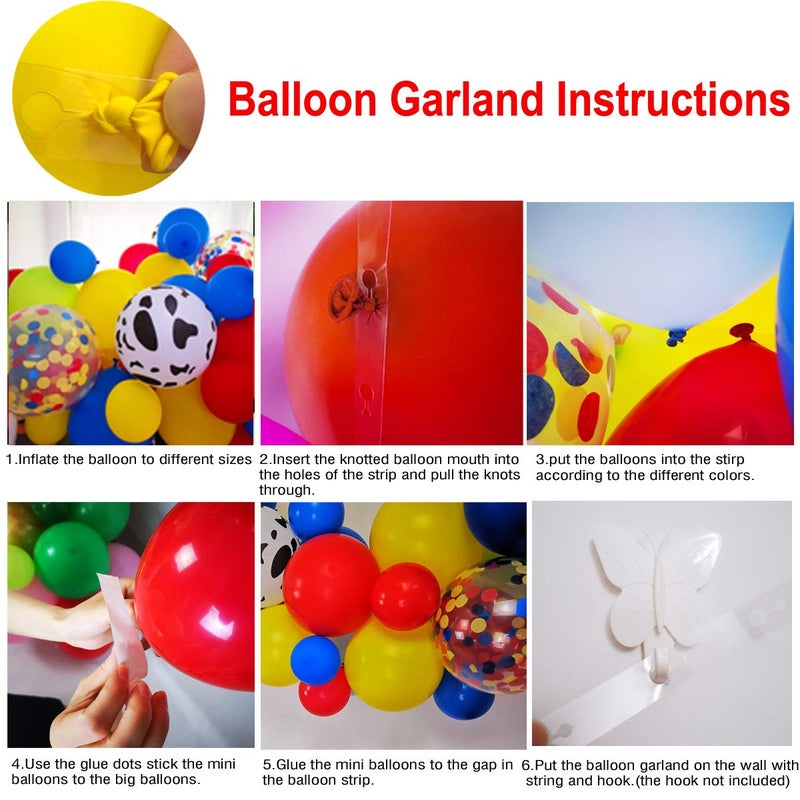 Haptda Toy Inspired Story Balloon Arch & Garland Kit, 85 Pack 12" 5" Cloud Cow Print Balloons Red Yellow Blue Fruit Green Latex Balloons Confetti Balloon Set for Baby Shower Kids Birthday Party Decorations - Image 5